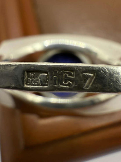 Quality Polish 925 Silver Lapis Lazuli Eye Ring • Size - N½ • 6.88 Grams