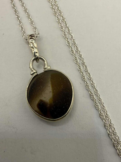 Quality 925 Sterling Silver Sea Glass Pendant & Chain Set • 5.61 Grams