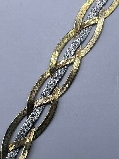 Quality 9ct Yellow & White Gold Herringbone Bracelet - 2.50 Grams - 7.5 Inch