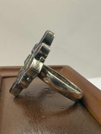 Quality Indian Multi Gem Stone Set Ring • Size - S½ • 7.16 Grams