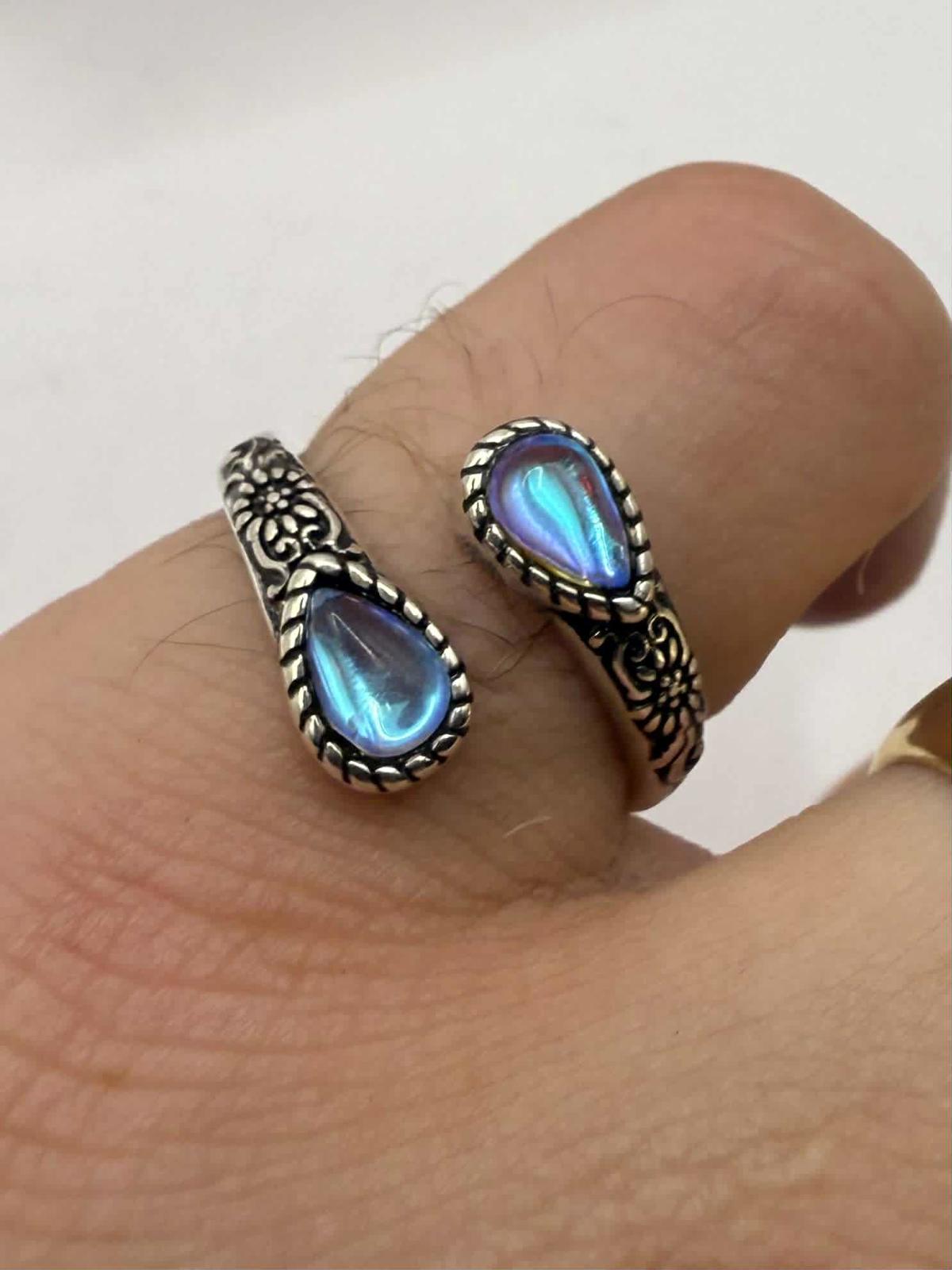 Quality 925 Sterling Silver Rainbow Stone Ring • Size - N • 2.37 Grams