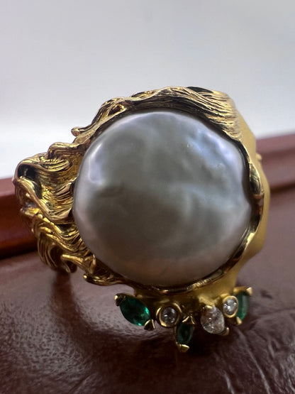 Rare Carrera Y Carrera 18ct Yellow Gold Baroque Pearl Lady’s Head Ring