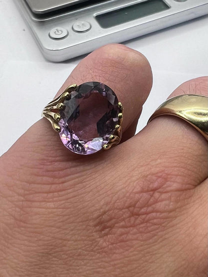 Vintage 9ct Yellow Gold Amethyst Set Ring • 3.36 Grams  • Size - O