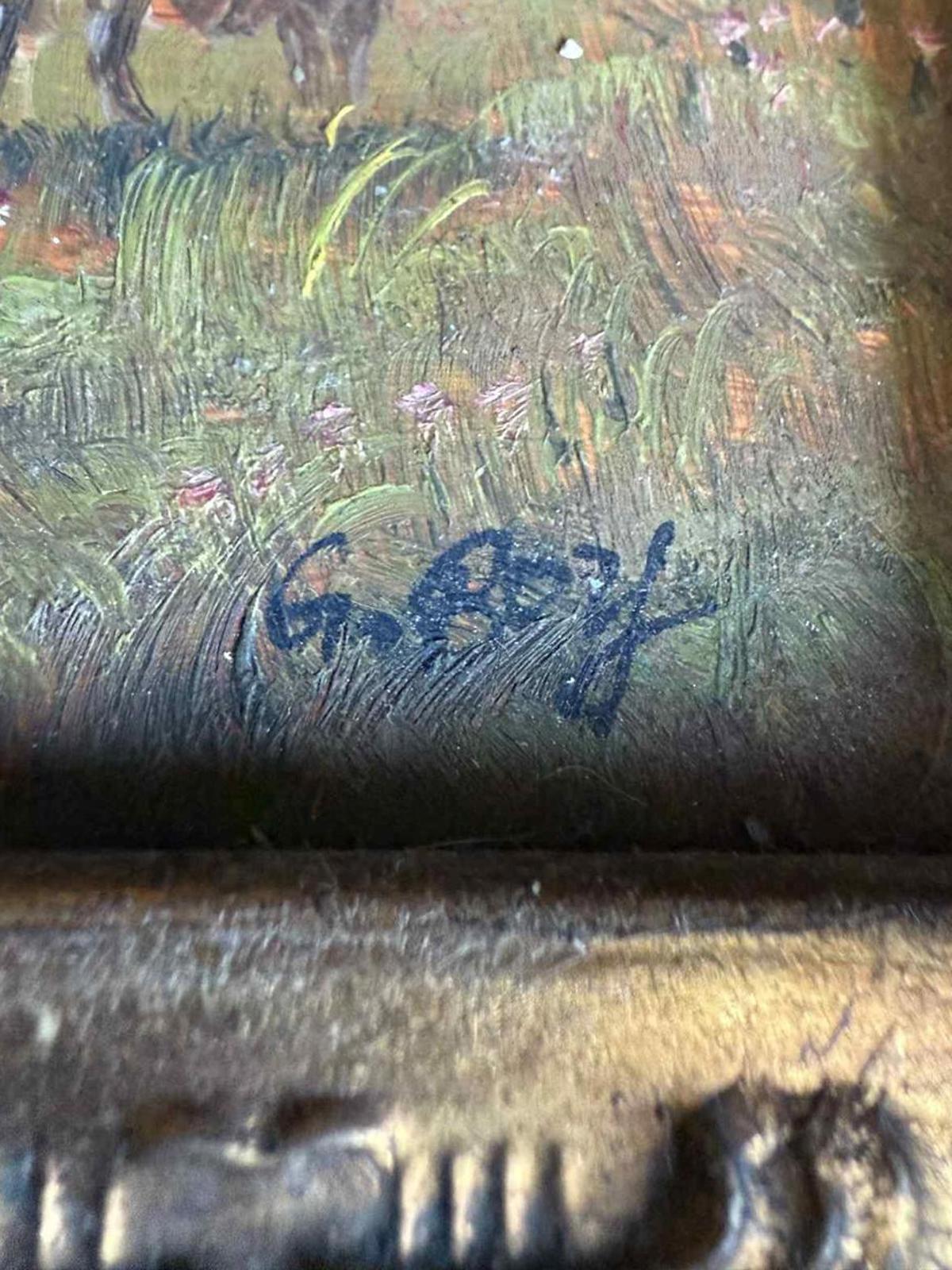 Vintage Ornate Landscape Oil Painting Of Sheep In Field - Signed "G Roy"