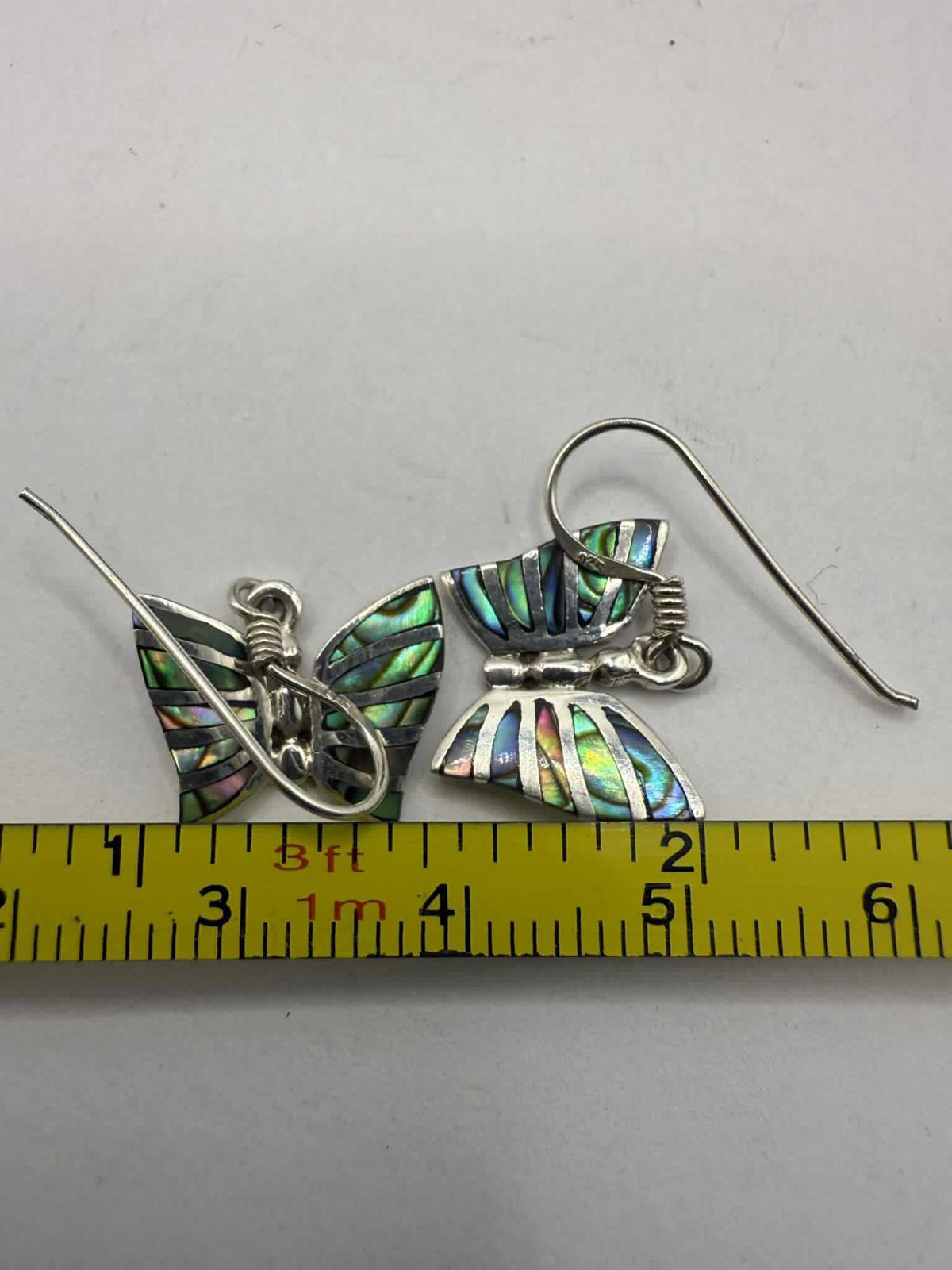 Quality 925 Sterling Silver Butterfly Mother Of Pearl Earrings • 2.96 Grams