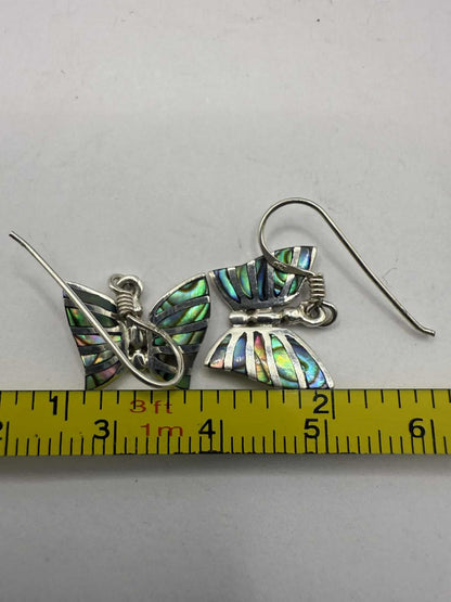 Quality 925 Sterling Silver Butterfly Mother Of Pearl Earrings • 2.96 Grams