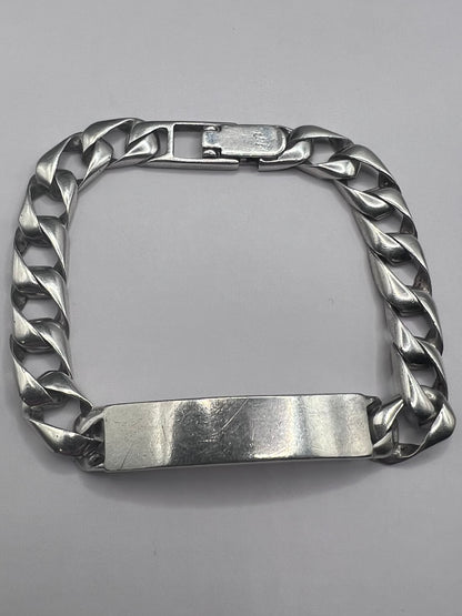 Vintage 925 Sterling Silver Curb Identity Bracelet - 34.79 Grams