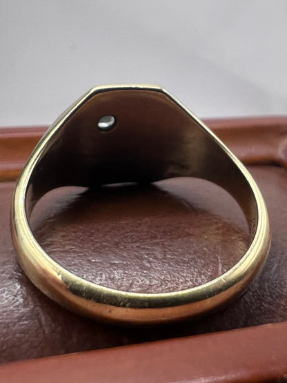 Vintage 9ct Yellow Gold Diamond Set Signet Ring - R
