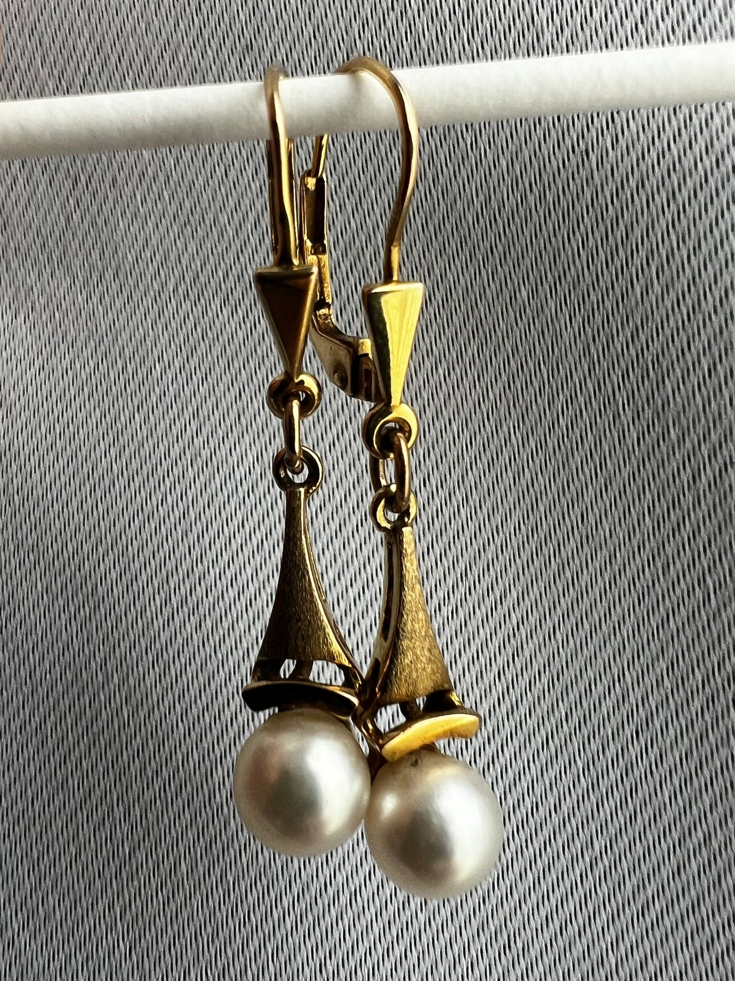 Vintage 9ct Yellow Gold German Pearl Dangle Earrings - 2.76 Grams