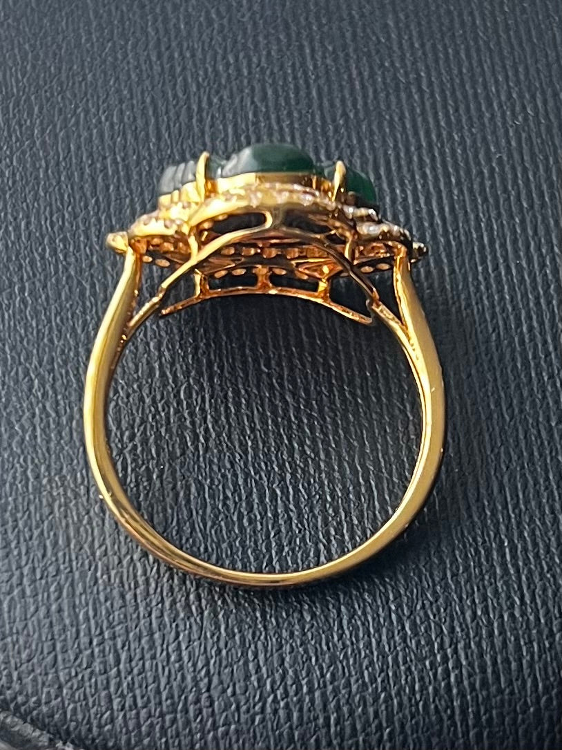 18ct Yellow Gold Jade Buddha & Diamond Set Ring - Q