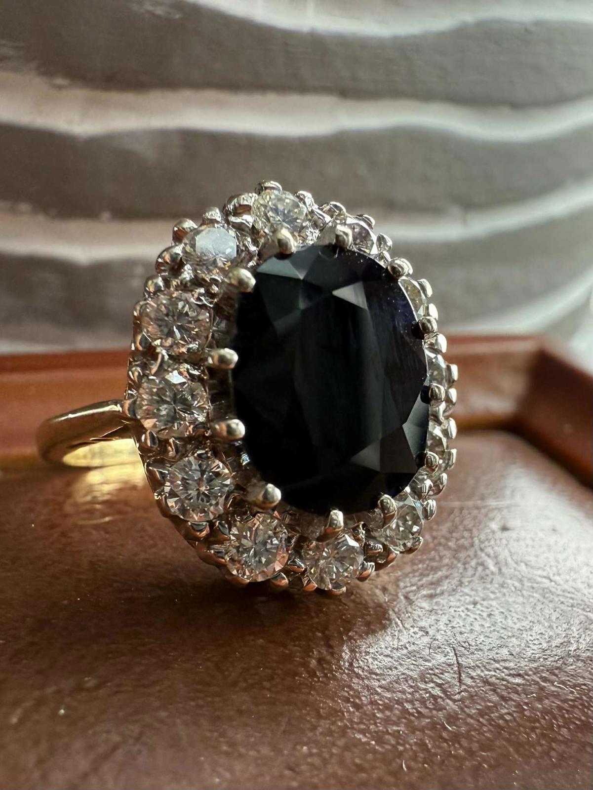 Vintage 18ct Yellow Gold 2ct Sapphire & 0.50ct Diamond Cluster Ring • Size - K½