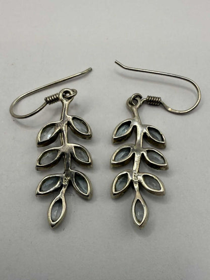 Quality 925 Sterling Silver Topaz Leaf Dangle Earrings • 3.98 Grams