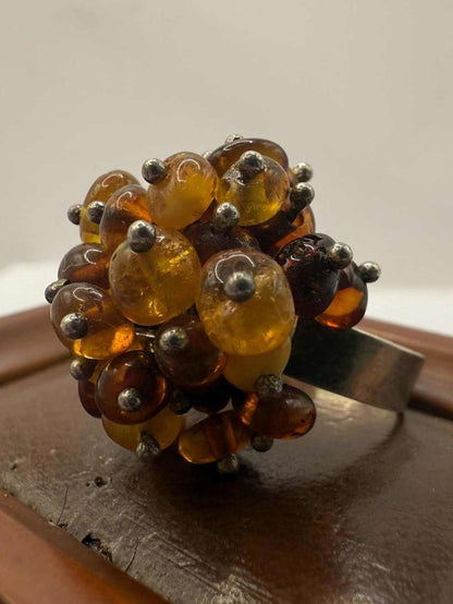 Unique 925 Sterling Silver Amber Cluster Ring • 7.46 Grams • Size - O½