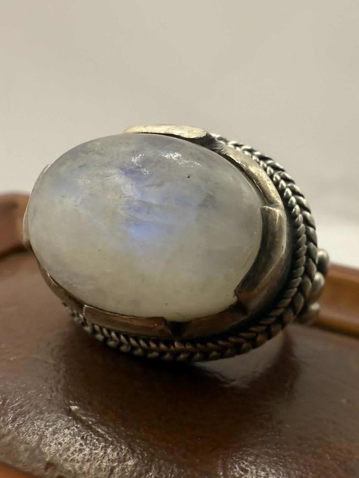 Quality 925 Sterling Silver Moonstone Set Ring • Size - I • 14.11 Grams