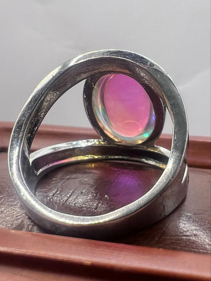 Quality 925 Sterling Silver Rainbow Stone Ring - Size - U • 8.13 Grams