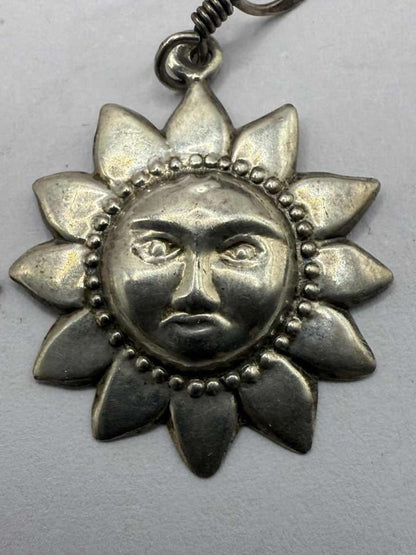 Quality 925 Sterling Silver Sun Face Dangle Earrings• 3.26 Grams