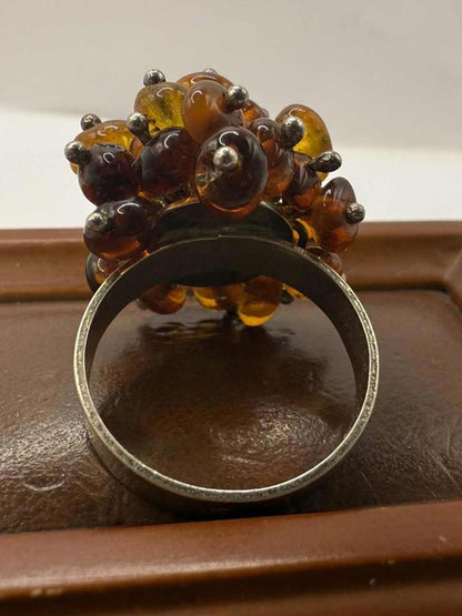 Unique 925 Sterling Silver Amber Cluster Ring • 7.46 Grams • Size - O½