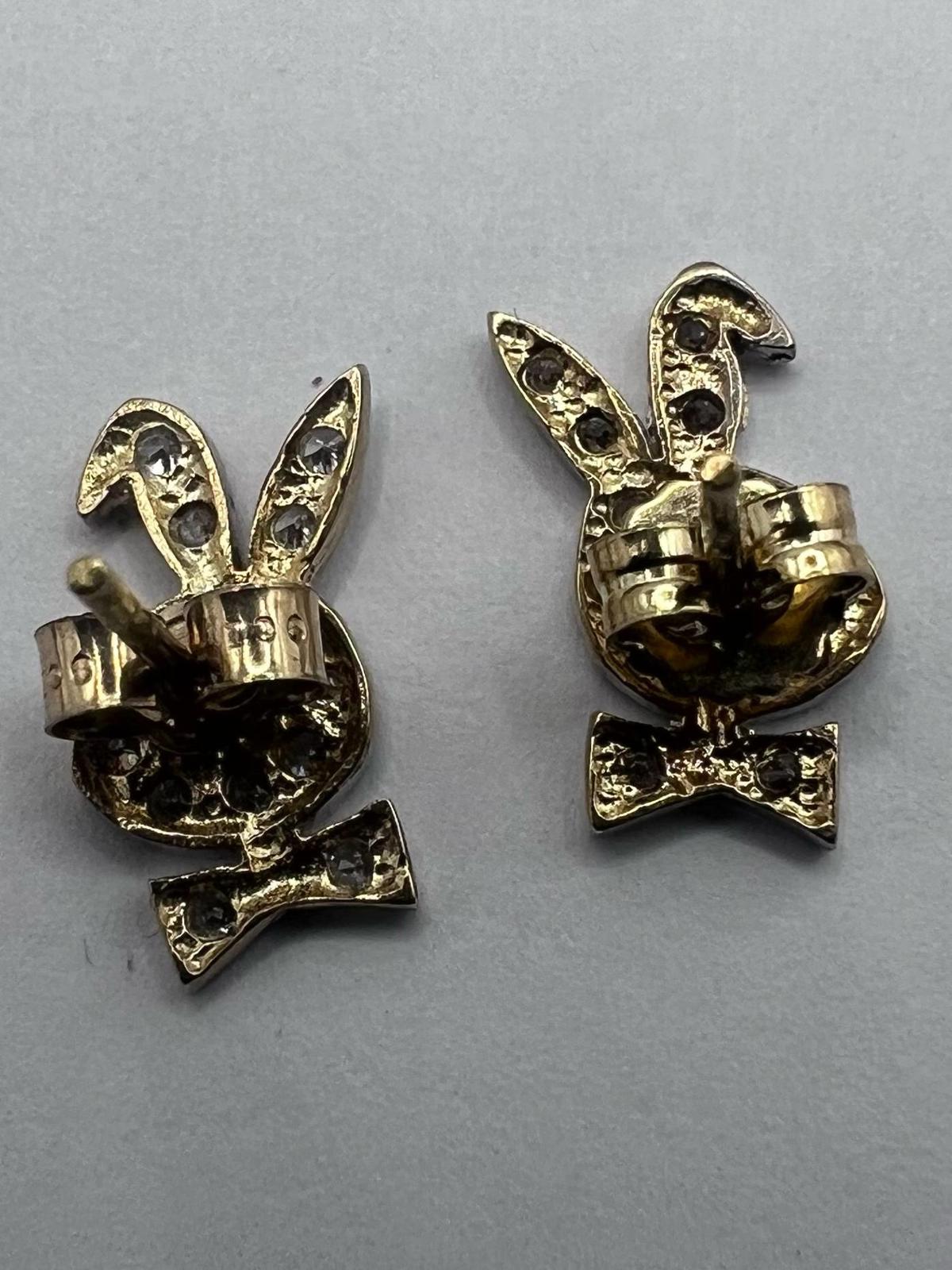 Quality 9ct Yellow Gold Stone Set Bunny Earrings • 1.45 Grams