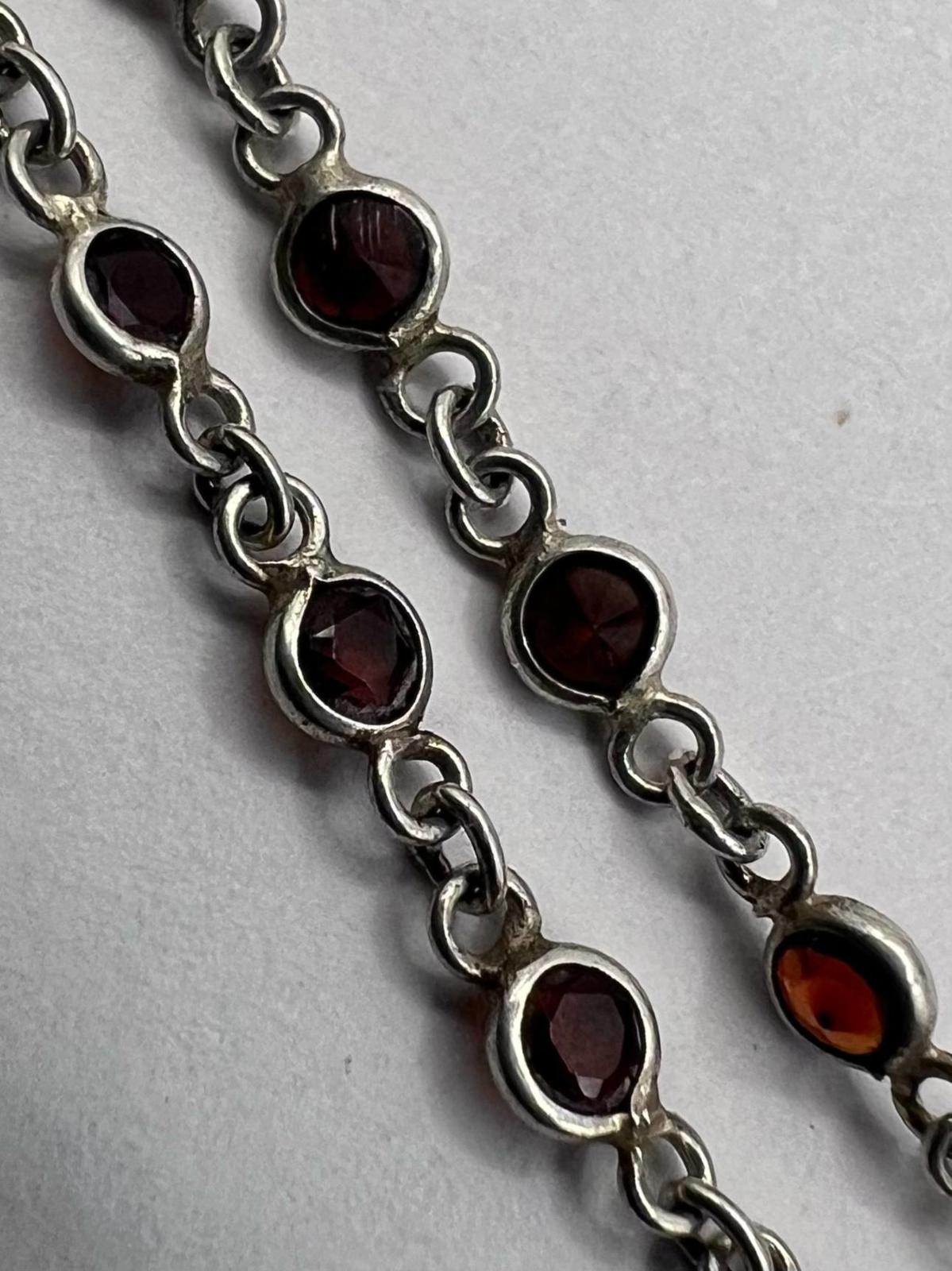 Quality 925 Sterling Silver Garnet Set Bracelet - 1.45 Grams - 7 Inch