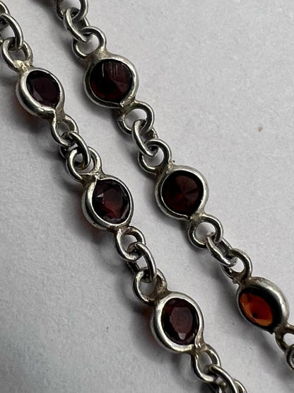 Quality 925 Sterling Silver Garnet Set Bracelet - 1.45 Grams - 7 Inch