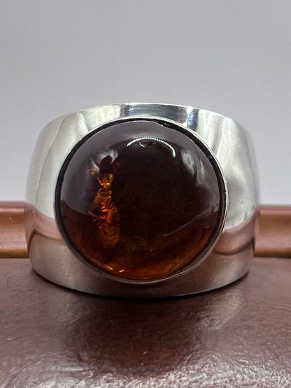 Quality 925 Mexican Silver Cabochon Amber Ring • Size - O½