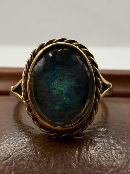 Vintage 9ct Yellow Gold Fiery Doublet Opal Ring • Size - N • 3.05 Grams