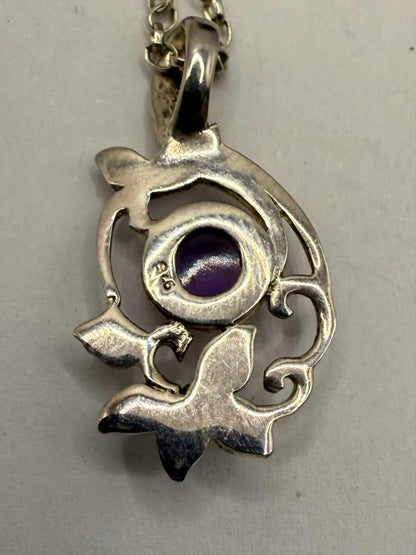Quality 925 Sterling Silver Amethyst Set Pedant & Chain Set • 4.36 Grams