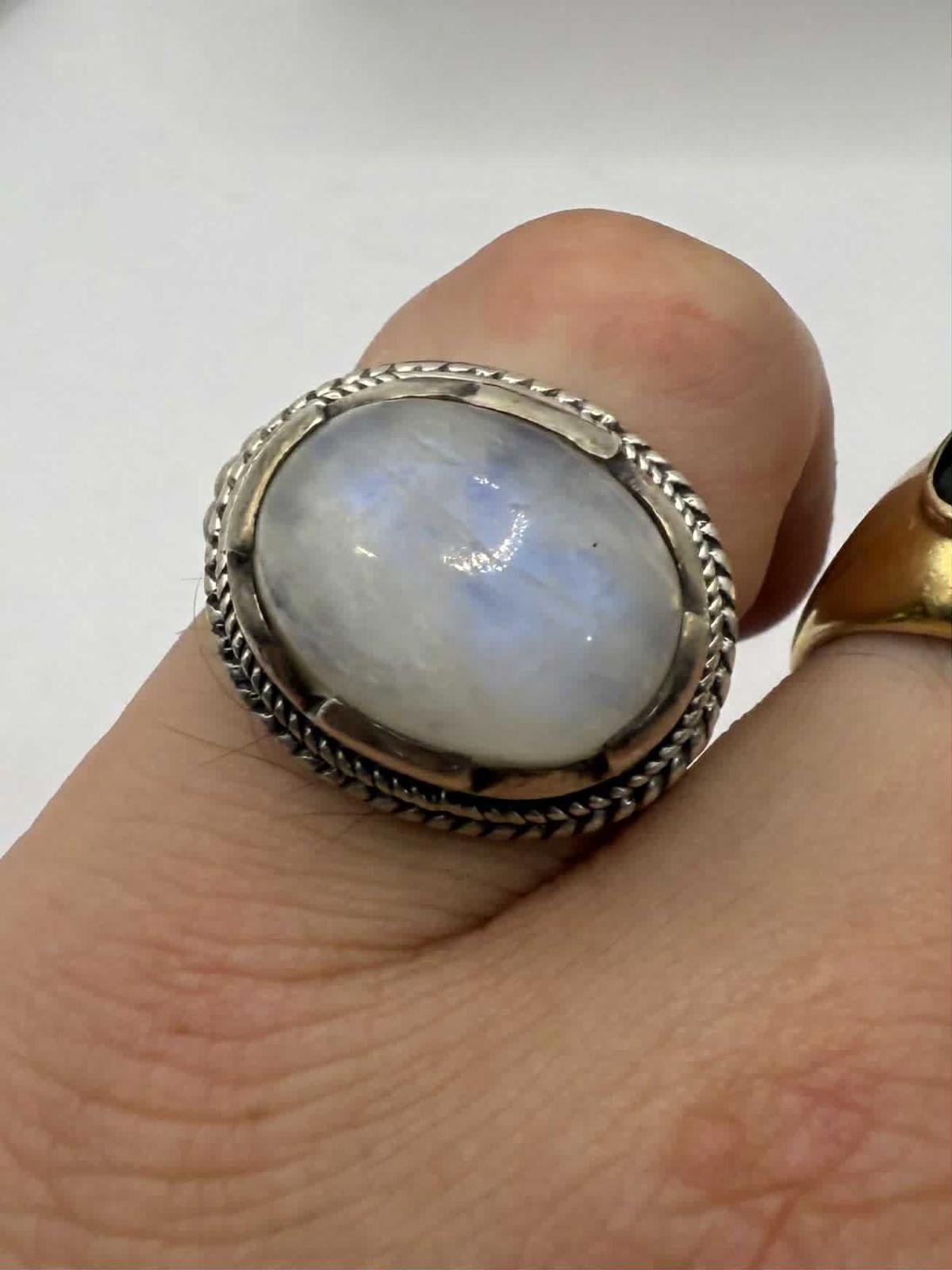 Quality 925 Sterling Silver Moonstone Set Ring • Size - I • 14.11 Grams