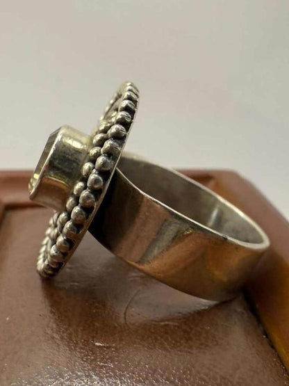 Unique 925 Sterling Silver Yellow Stone Ring • 8.86 Grams • Size - P