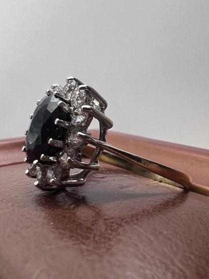 Vintage 9ct Yellow Gold Cz & Sapphire Cluster Ring - M½
