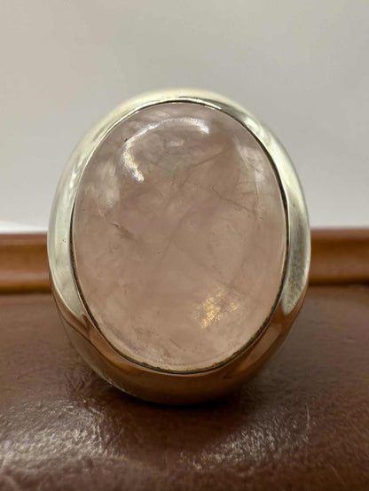 Quality 925 Sterling Silver Rose Quartz Set Ring • Size - P • 8.96 Grams