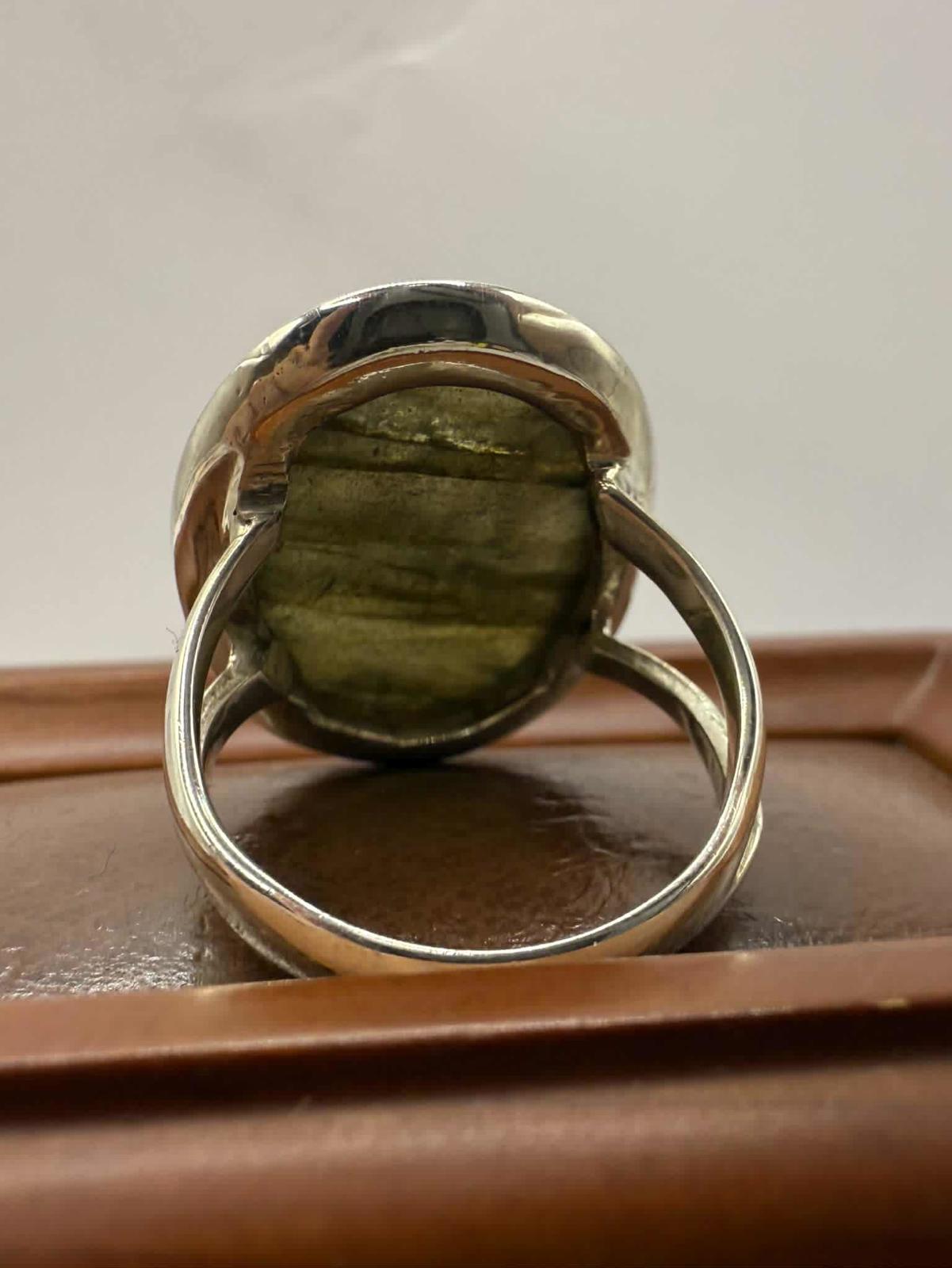 Quality 925 Sterling Silver Labradorite Set Ring • Size - N • 9.11 Grams