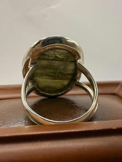 Quality 925 Sterling Silver Labradorite Set Ring • Size - N • 9.11 Grams