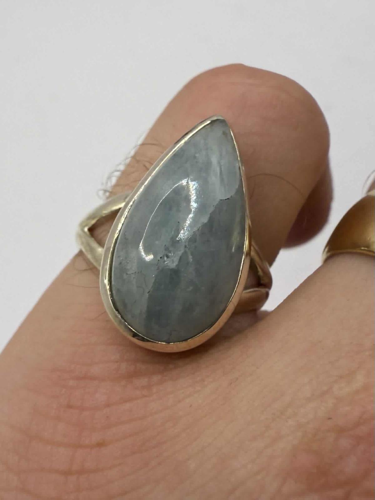 Quality 925 Sterling Silver Aquamarine Crystal Set Ring • Size - P • 5.74 Grams