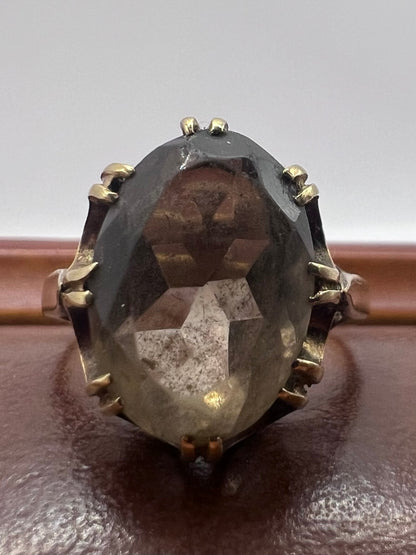 Vintage 9ct Yellow Gold Smokey Quartz Ring - P½