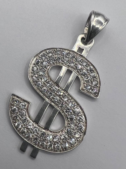 Quality 925 Sterling Silver Cz Set "$" Pendant- 9.70 Grams