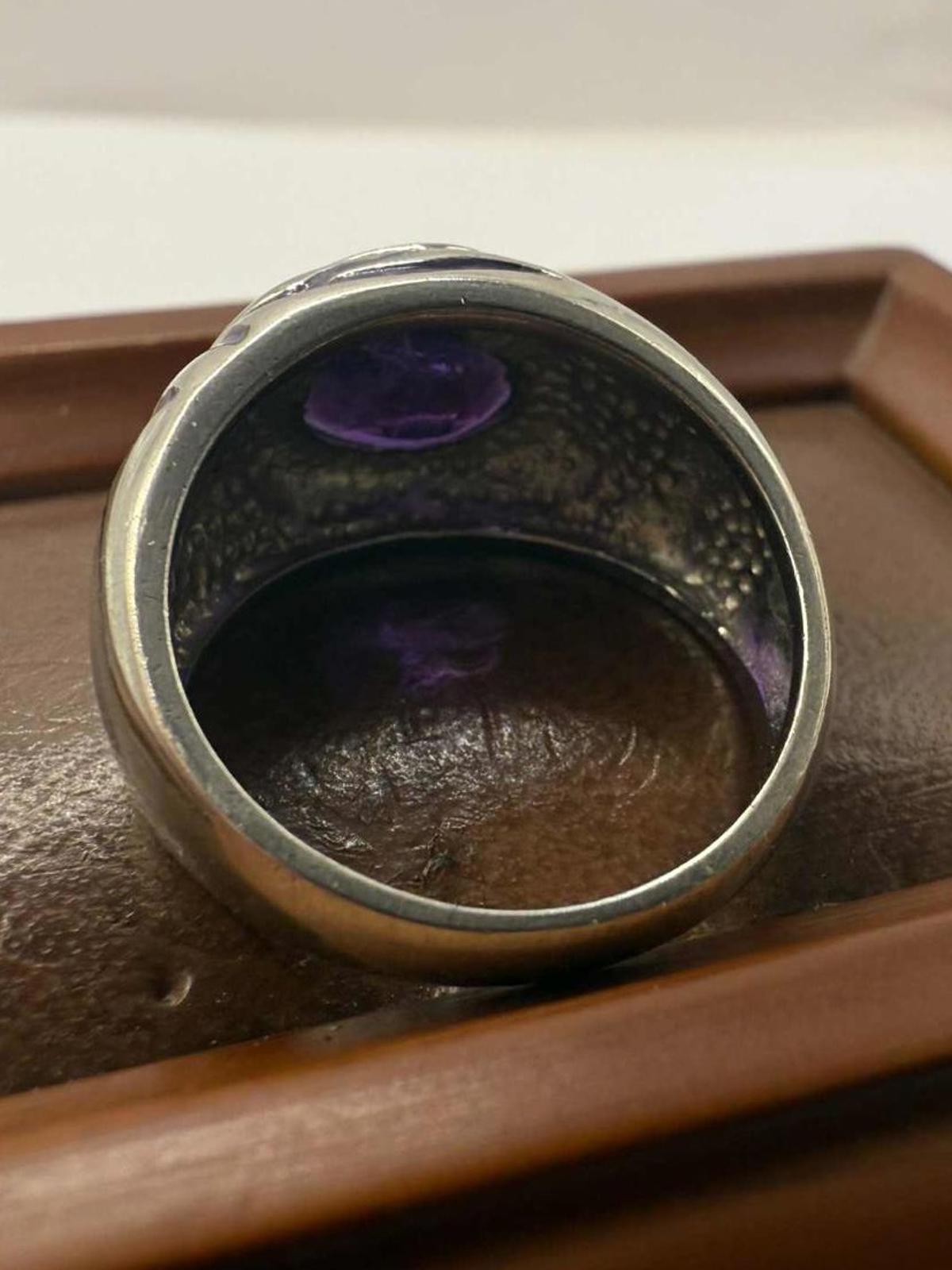 Quality 925 Sterling Silver Enamel & Amethyst Set Ring • 5.66 Grams • Size - M