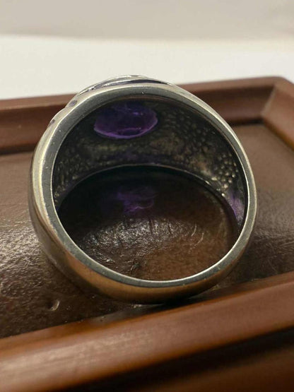 Quality 925 Sterling Silver Enamel & Amethyst Set Ring • 5.66 Grams • Size - M