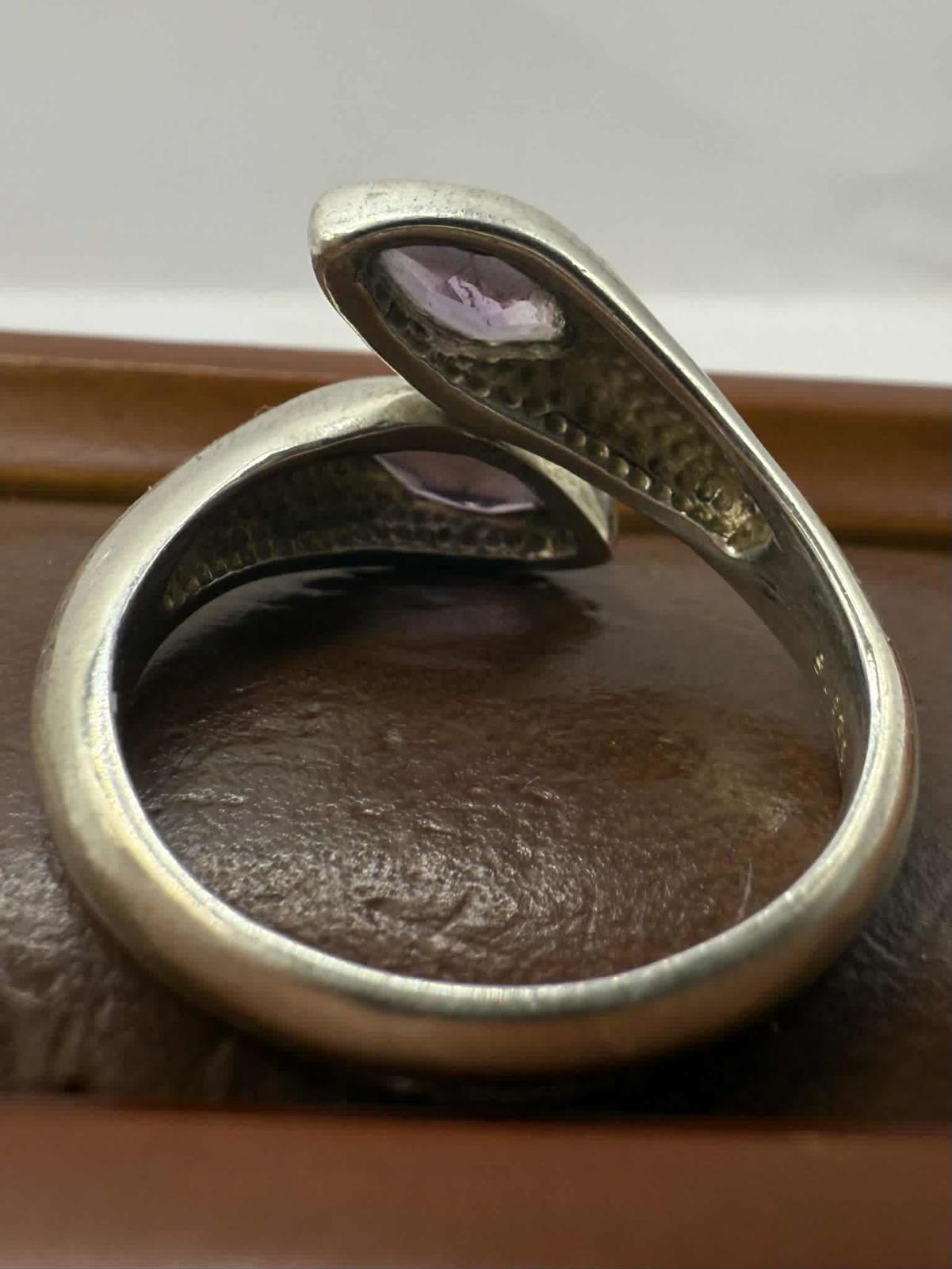 Quality 925 Sterling Silver Amethyst Set Ring • Size - S • 6.52 Grams