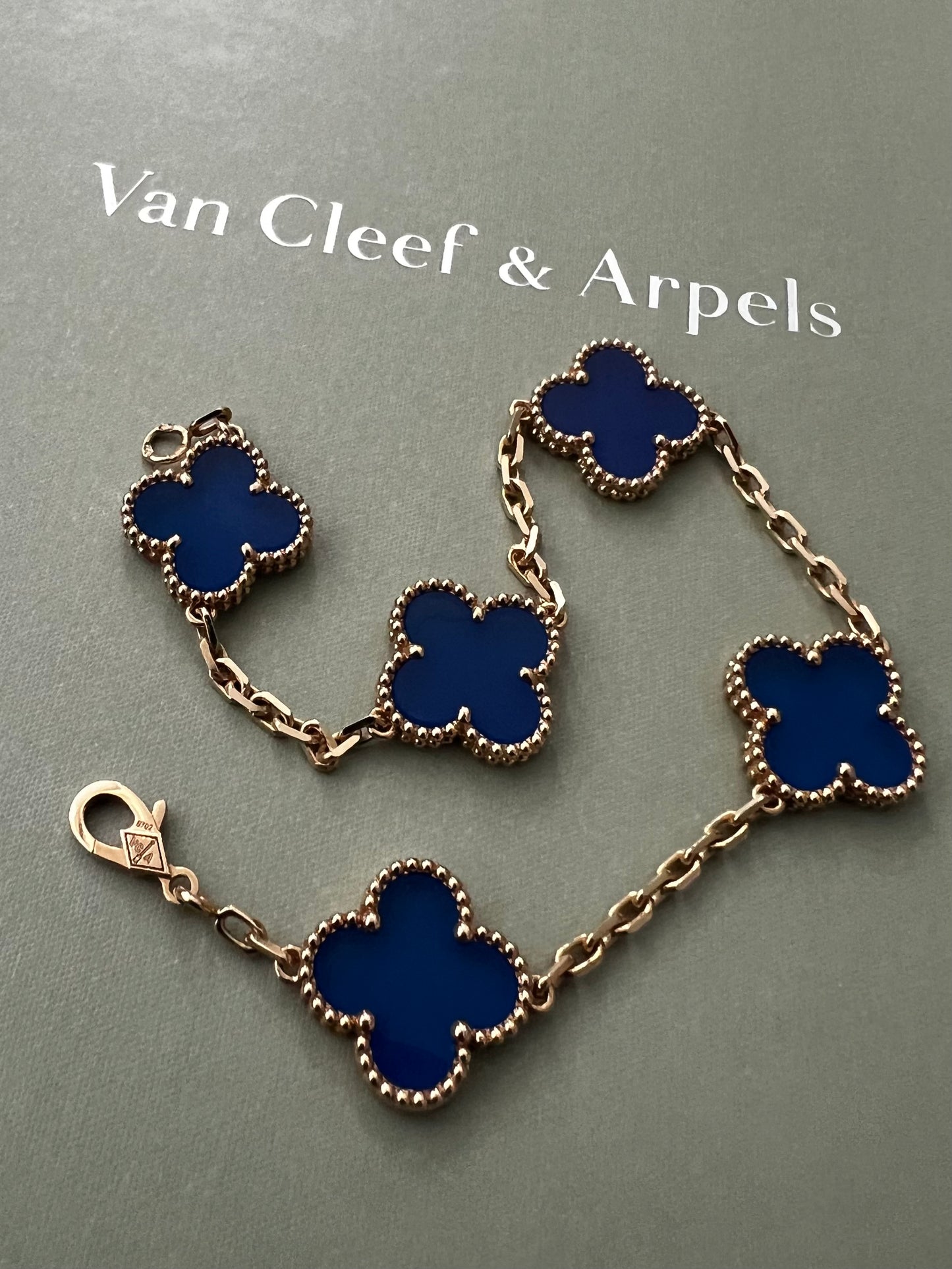 Van Cleef & Arpels Blue Agate Alhambra Bracelet - Full Set