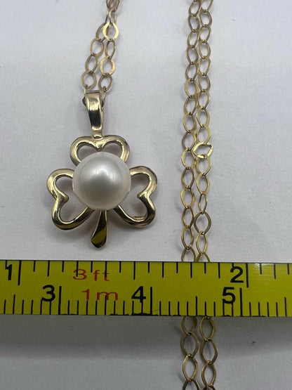 Vintage 9ct Yellow Gold Hoop Chain & Clover Pendant • 2.54 Grams
