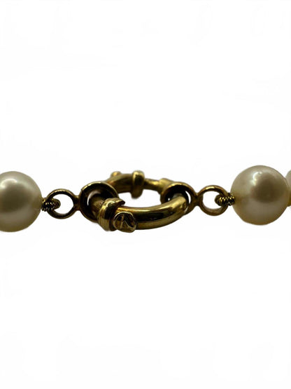 Quality 18ct Yellow Gold Clasp Long Pearl Necklace - 35 Inch - 47.52 Grams
