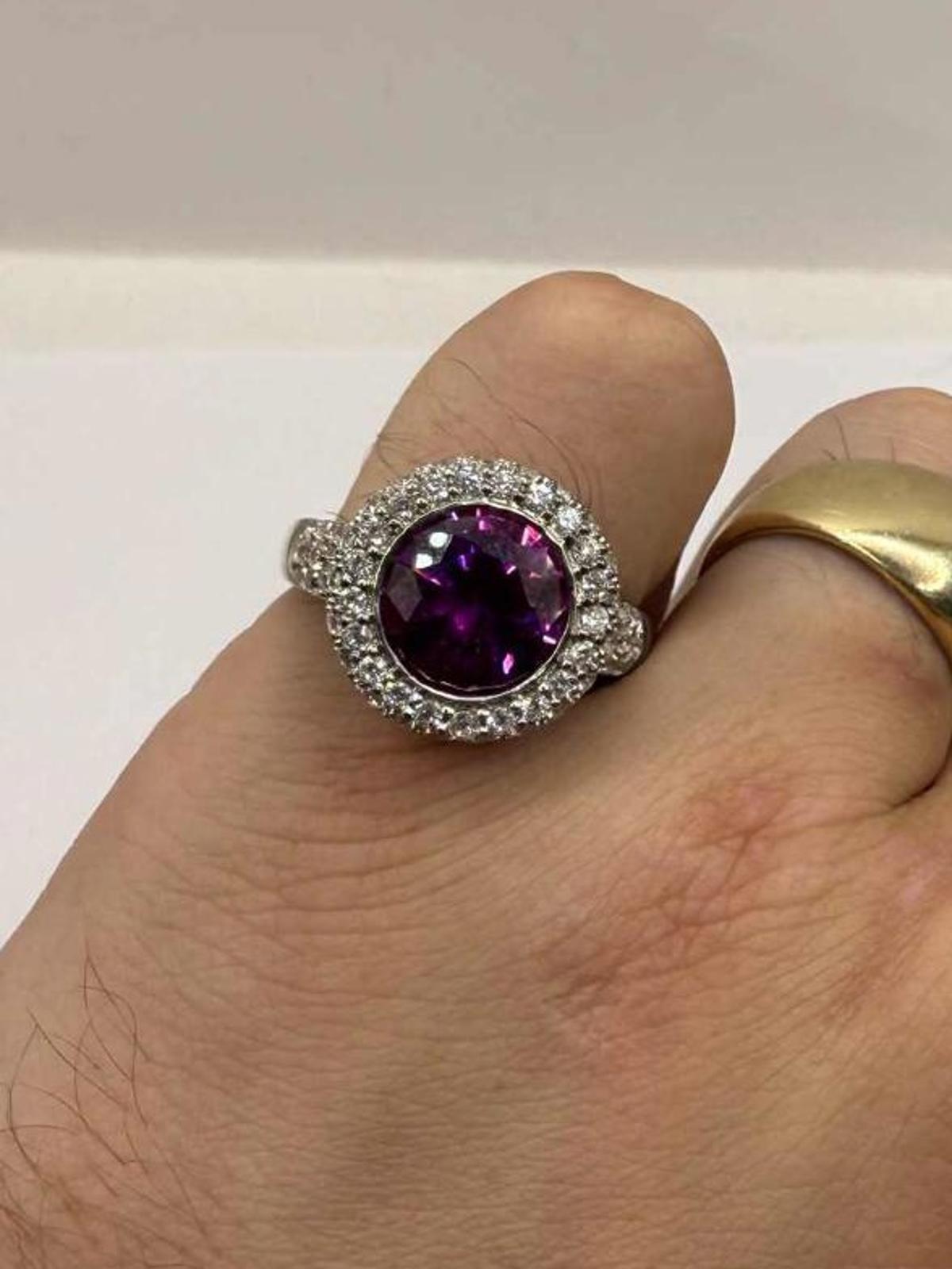 Quality 925 Sterling Silver Purple & White Stone Ring • 5.81 Grams • Size - T