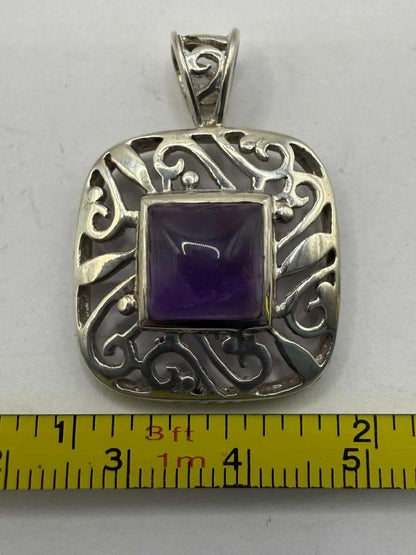 Quality 925 Sterling Silver Cabochon Amethyst Set Pendant • 7.29 Grams