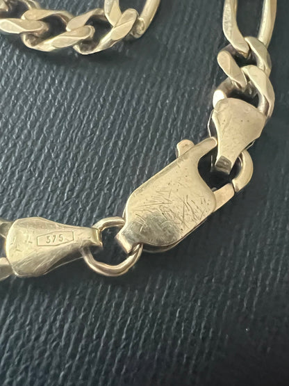 Vintage 9ct Yellow Gold Figaro Bracelet - 8.13 Grams - 8 Inch