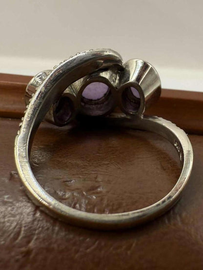 Quality 925 Sterling Silver Purple Stone Trilogy Ring • 7.21 Grams • Size - T