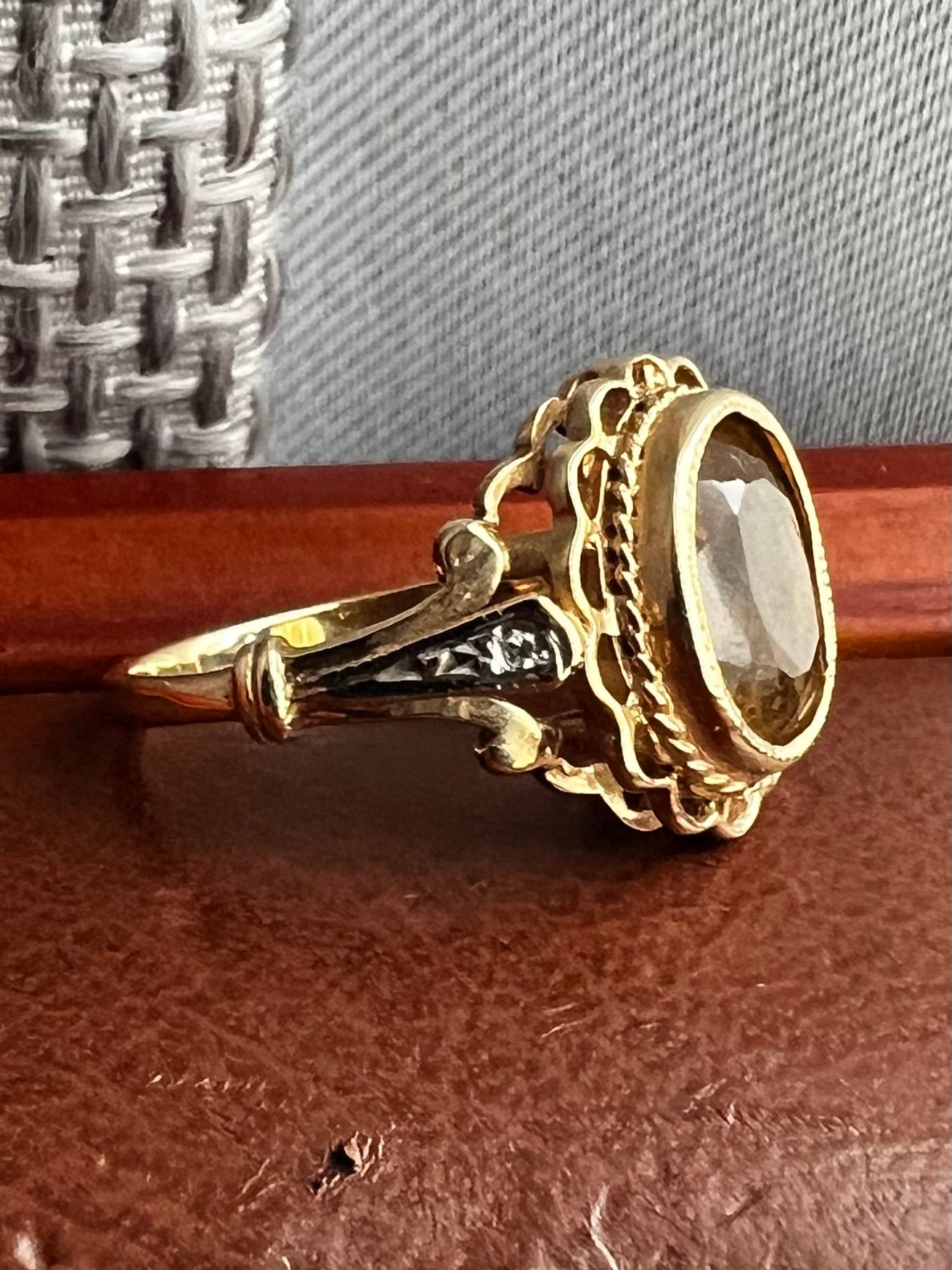 Vintage 9ct Yellow Gold Citrine & Diamond Ring - M½