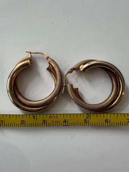Vintage 9ct Yellow & Rose Gold Hoop Earrings - 3.16 Grams