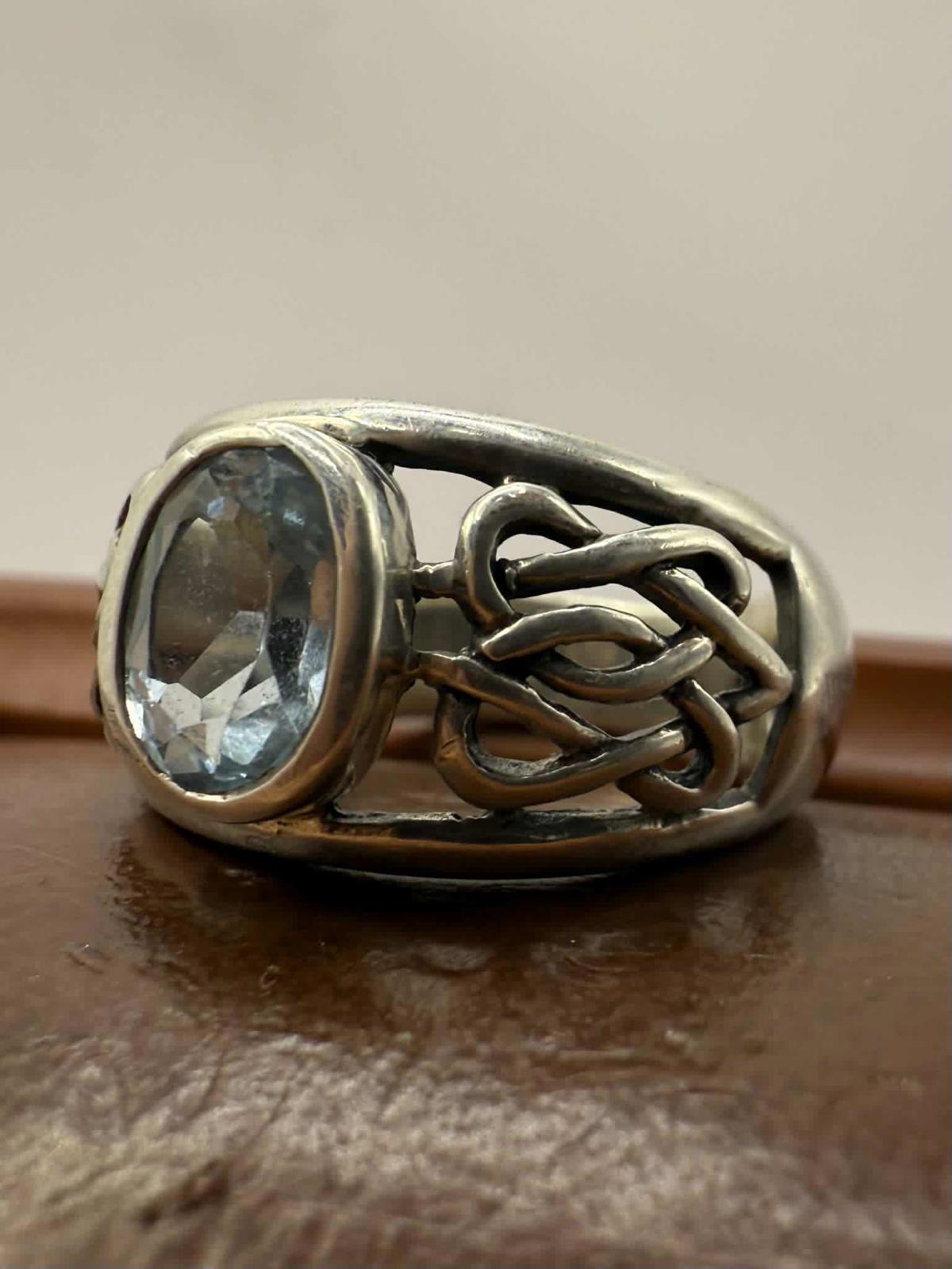 Quality 925 Sterling Silver Blue Topaz Set Ring• Size - M½ • 5.60 Grams