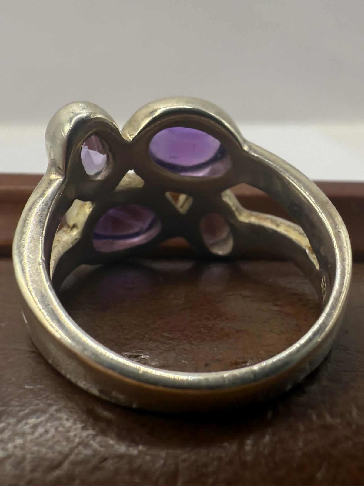 Quality 925 Sterling Silver Amethyst Cluster Ring • Size - P • 6.32 Grams